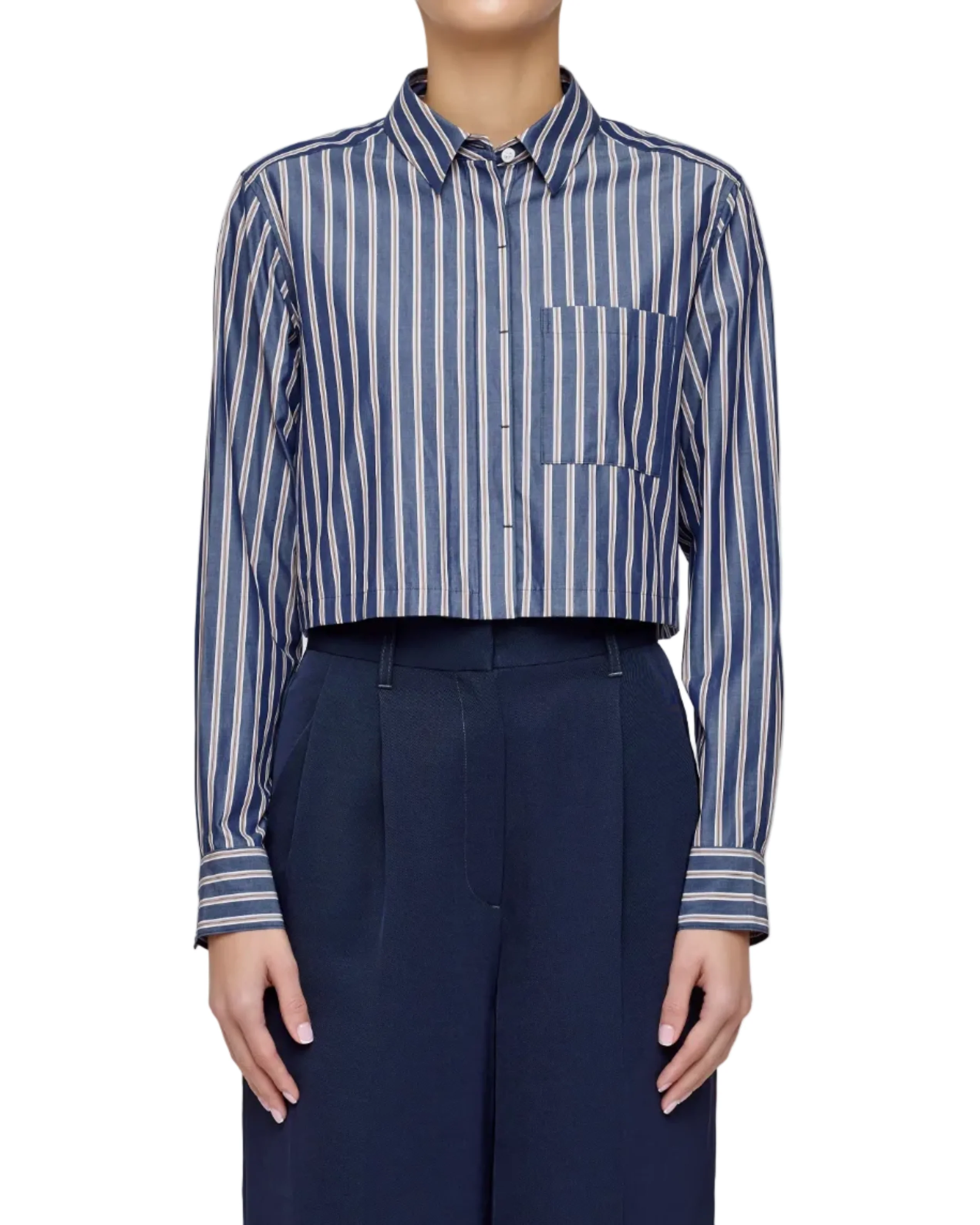 Basic Striped Cropped Shirt - Image 2