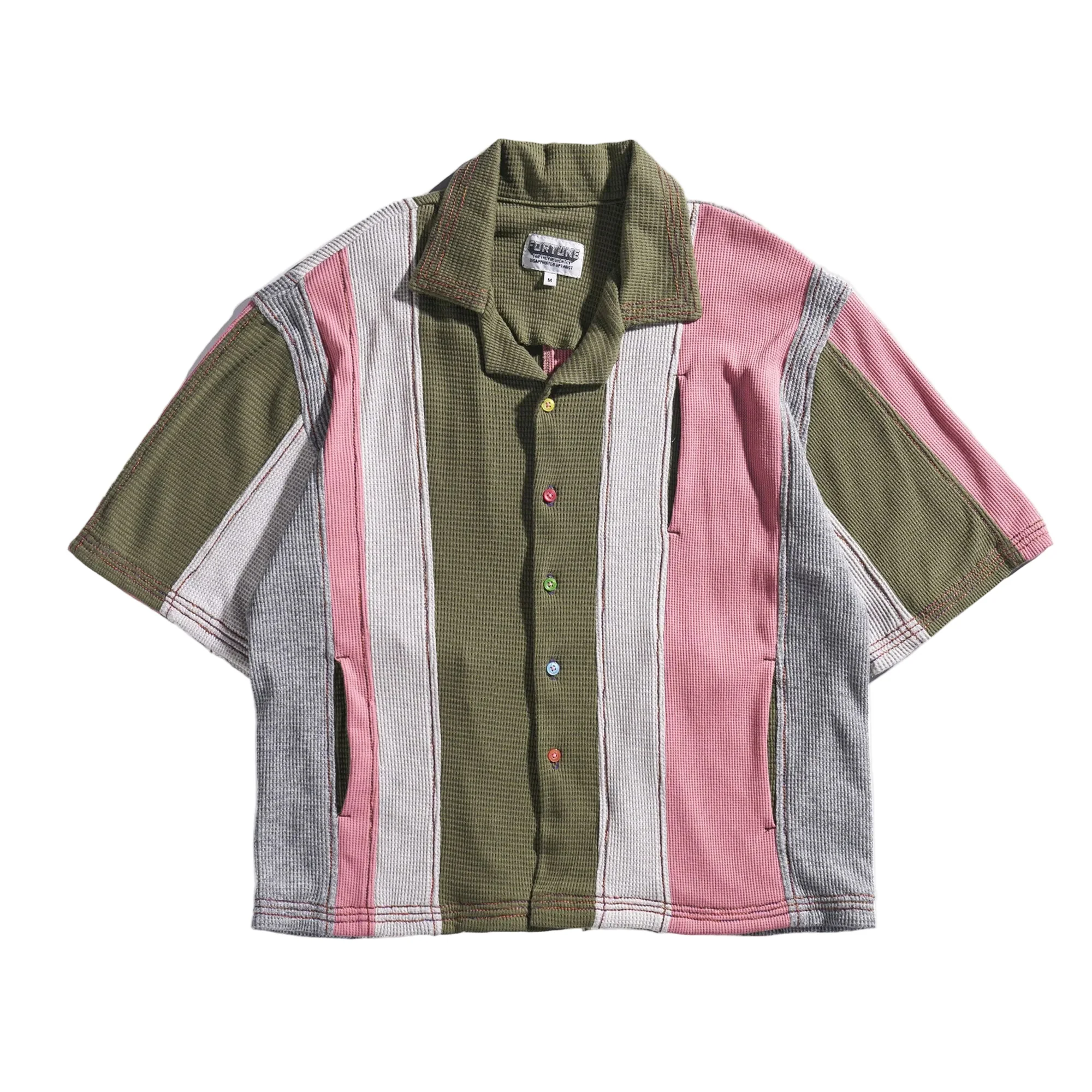 Waffle Patch-Panel Bowling Shirt